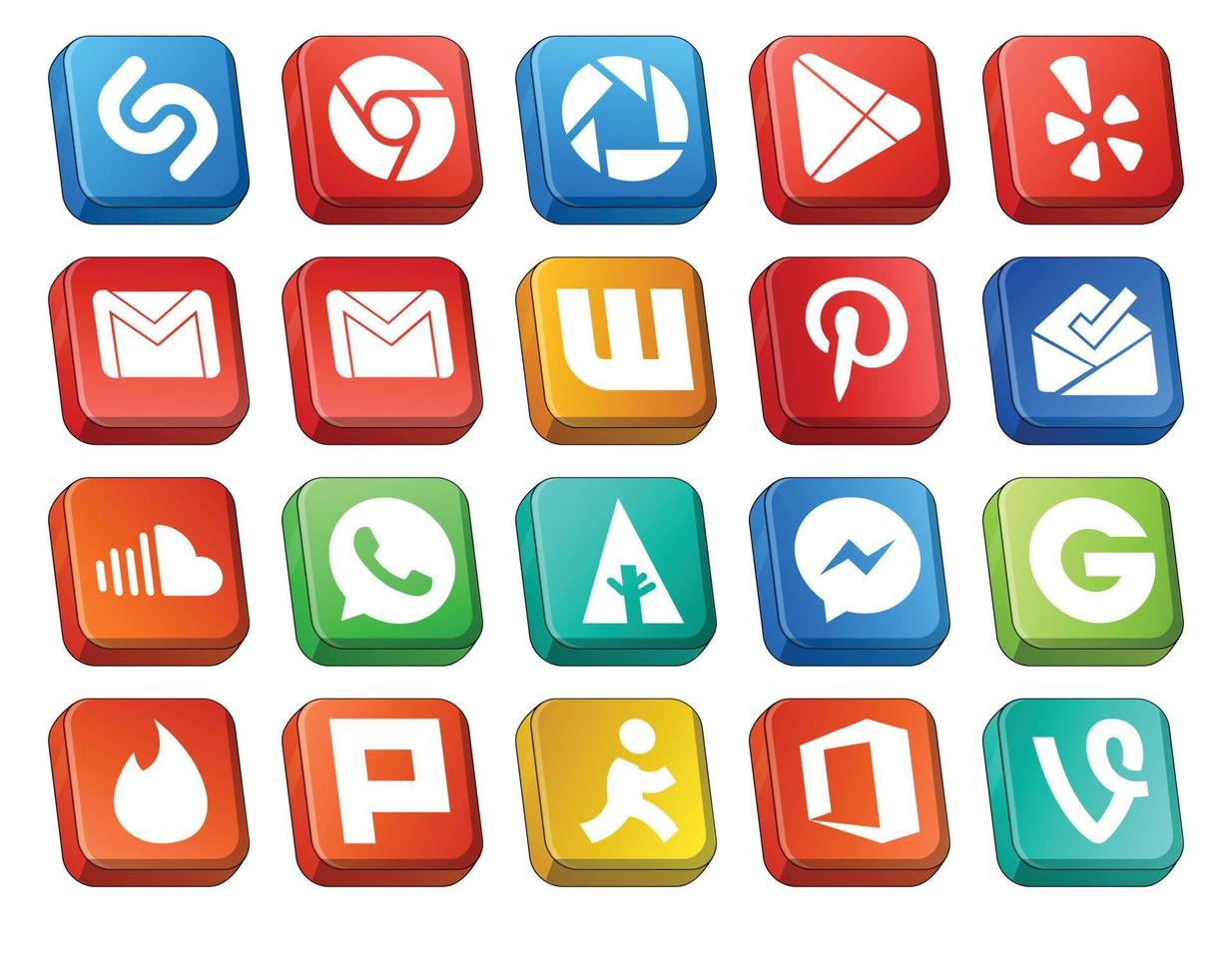 20 Social Media Icon Pack inklusive Messenger WhatsApp Mail Musik Soundcloud vektor