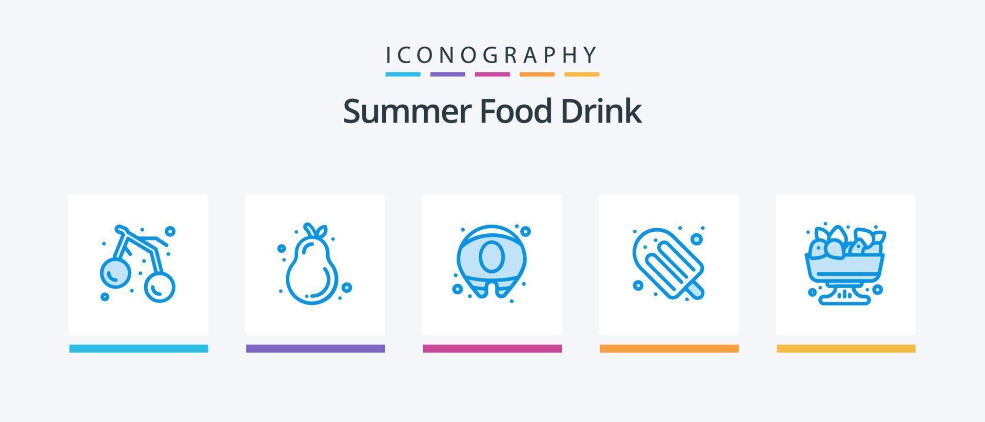 Summer Food Drink Blue 5 Icon Pack inklusive Obst. Beere. Sommer. Eis. Ferien. kreatives Symboldesign vektor