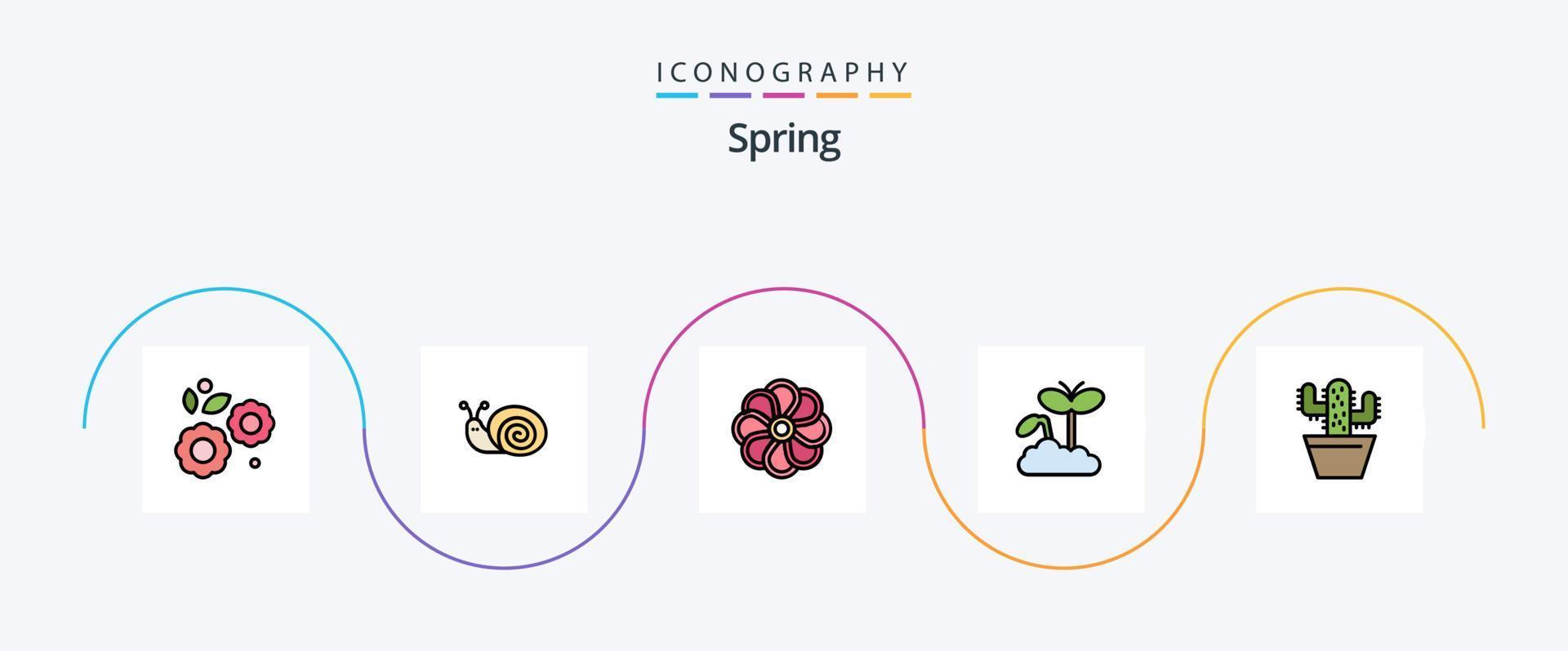 vår linje fylld platt 5 ikon packa Inklusive natur. växt. blomma. mognad. tillväxt vektor
