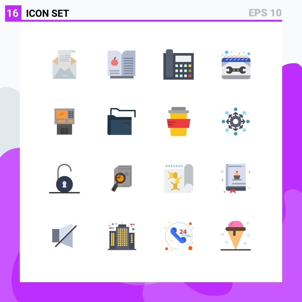 Stock Vector Icon Pack mit 16 Zeilenzeichen und Symbolen für Geldautomaten-Reparaturkommunikation Wartungskalender editierbares Paket kreativer Vektordesign-Elemente