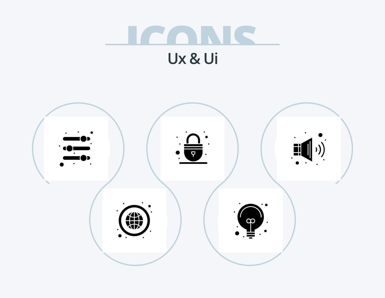 ux und ui glyph icon pack 5 symboldesign. Lautsprecher. Netz. Optionen. Sicherheit. sperren vektor