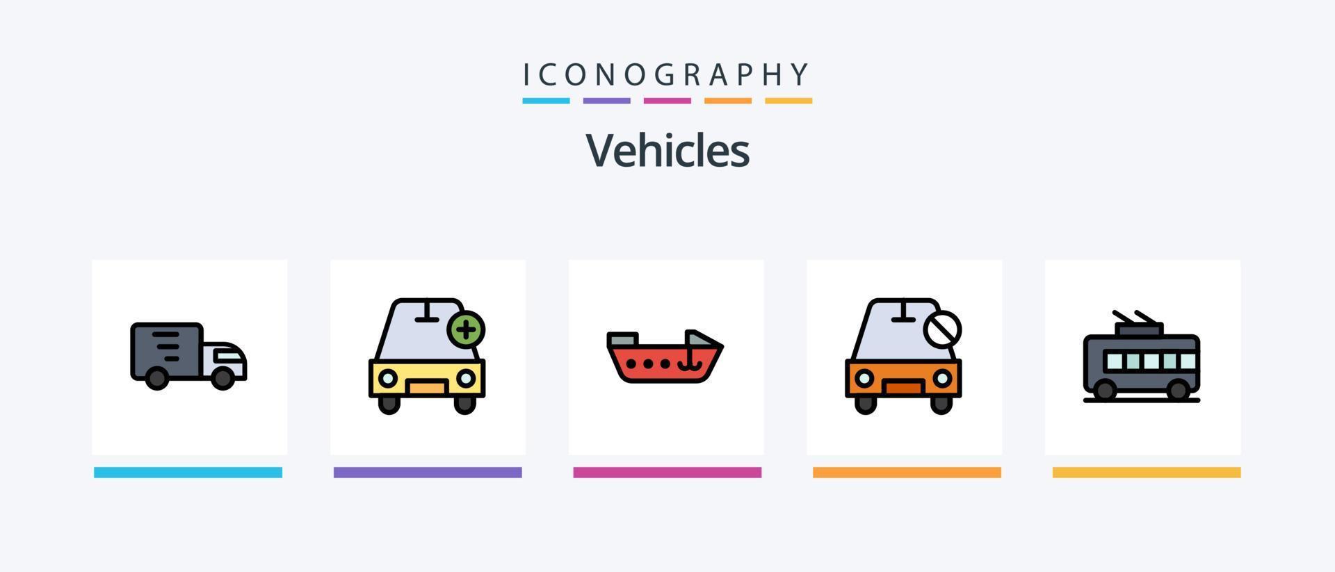 Fahrzeuglinie gefüllt 5 Icon Pack inklusive Auto. Transport. Fahrzeug. Logistik. Fahrzeuge. kreatives Symboldesign vektor