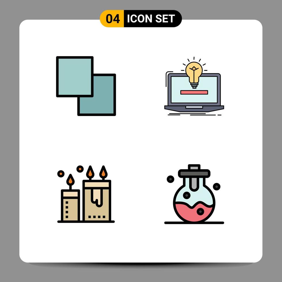 4 gefülltes flaches Farbkonzept für mobile Websites und Apps kopieren Kerzen Laptop-Glühbirne entspannen editierbare Vektordesign-Elemente vektor