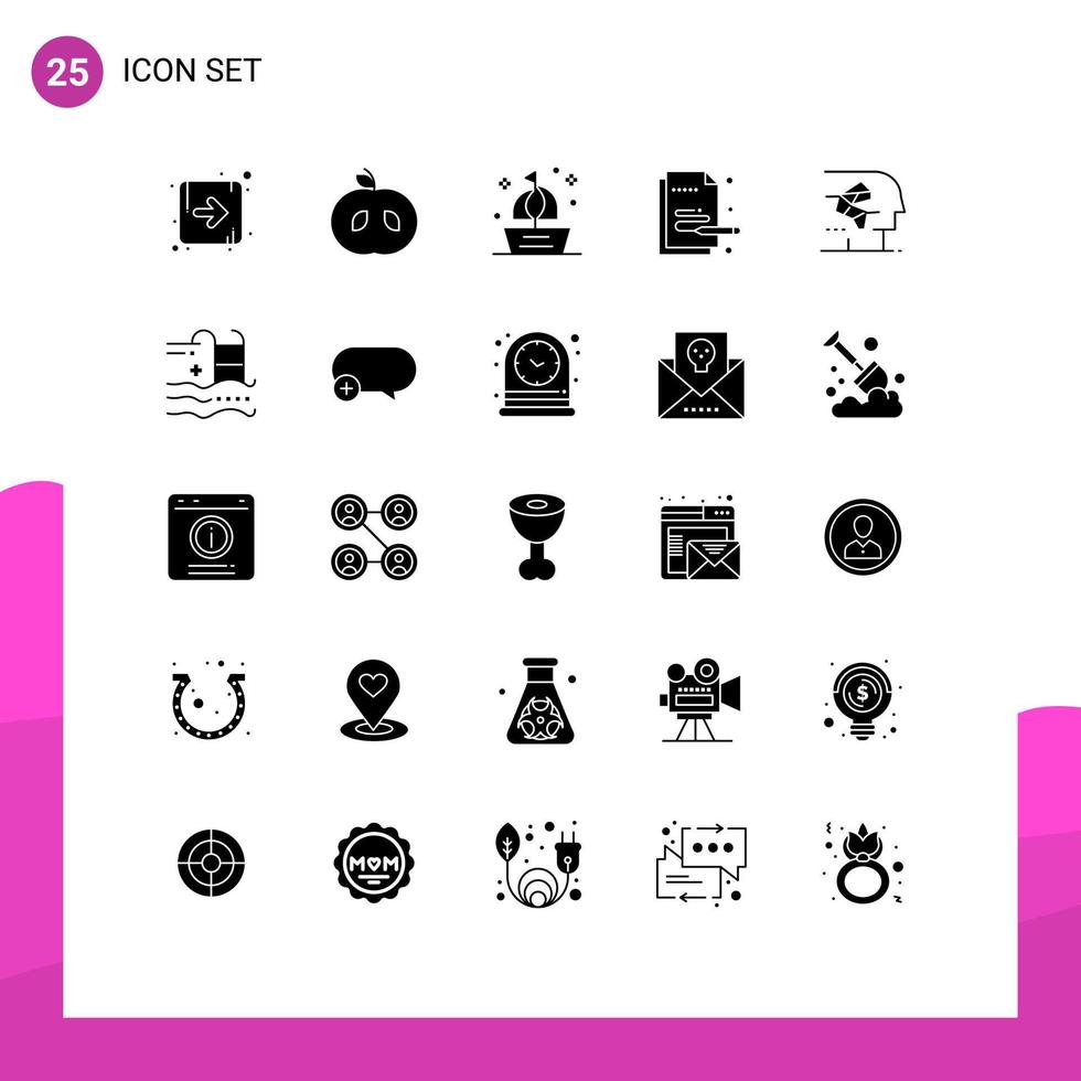 redigerbar vektor linje packa av 25 enkel fast glyfer av hjärna android segla penna måla redigerbar vektor design element