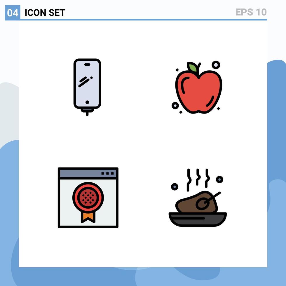 4 tematiska vektor fylld linje platt färger och redigerbar symboler av telefon browser laddning mat uppkopplad redigerbar vektor design element