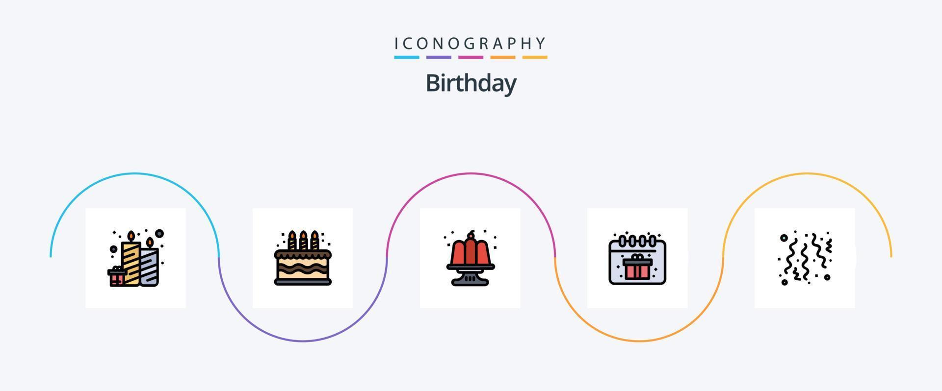 födelsedag linje fylld platt 5 ikon packa Inklusive fest. fira. kaka. födelsedag. kalender vektor