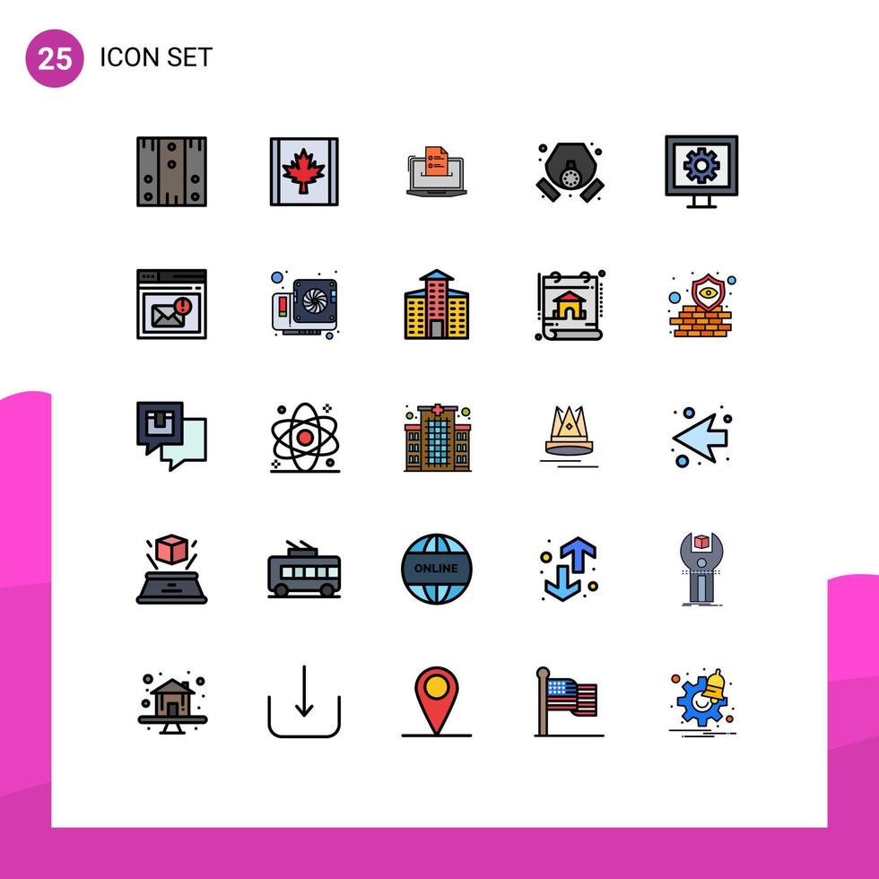 uppsättning av 25 vektor fylld linje platt färger på rutnät för förorening gas funktioner webb återuppta redigerbar vektor design element