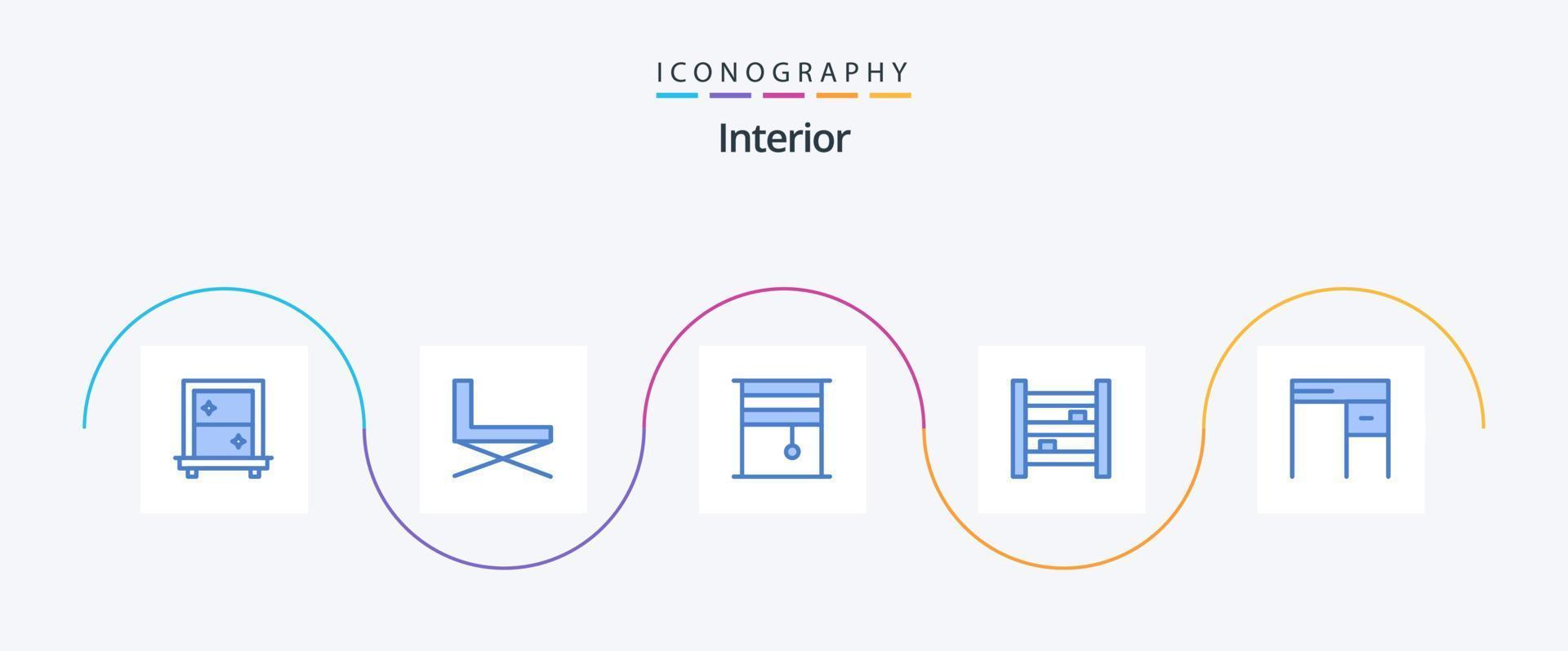 interiör blå 5 ikon packa Inklusive kök. möbel. ridå. skåp. rullad vektor