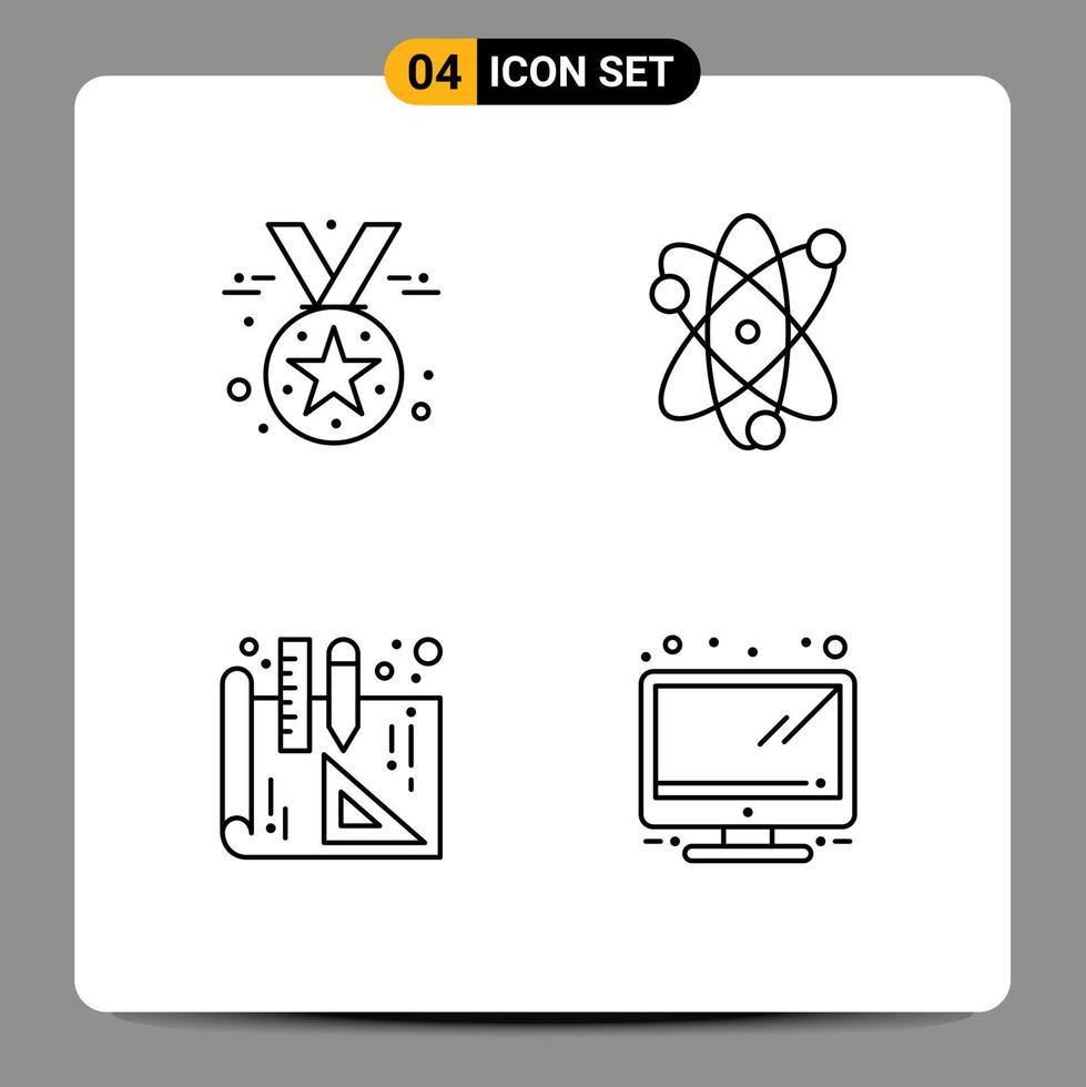 universell ikon symboler grupp av 4 modern fylld linje platt färger av tilldela interiör design medalj vetenskap övervaka redigerbar vektor design element