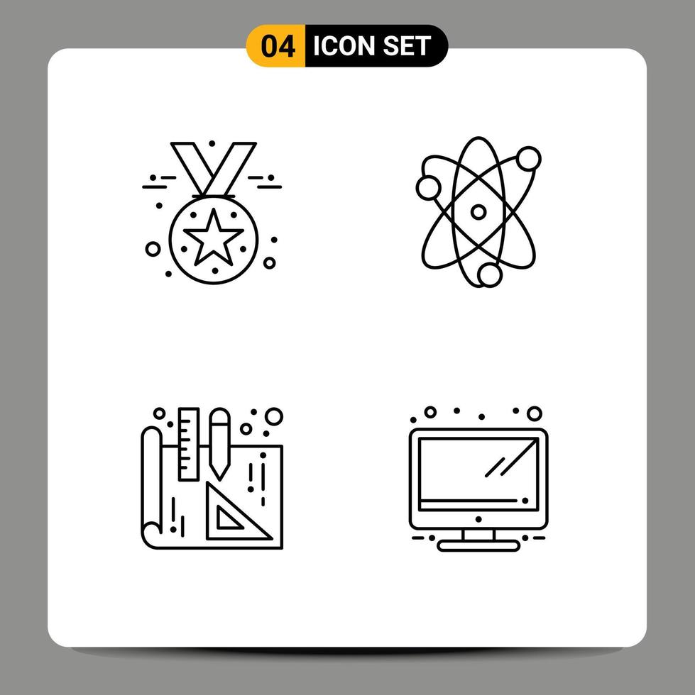 universelle Symbolsymbole Gruppe von 4 modernen gefüllten flachen Farben der Auszeichnung Innenarchitekturmedaille Wissenschaftsmonitor editierbare Vektordesignelemente vektor