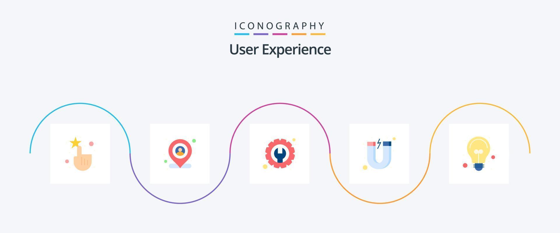 User Experience Flat 5 Icon Pack inklusive Licht. Ideen. die Einstellungen. Magnet. Attraktion vektor