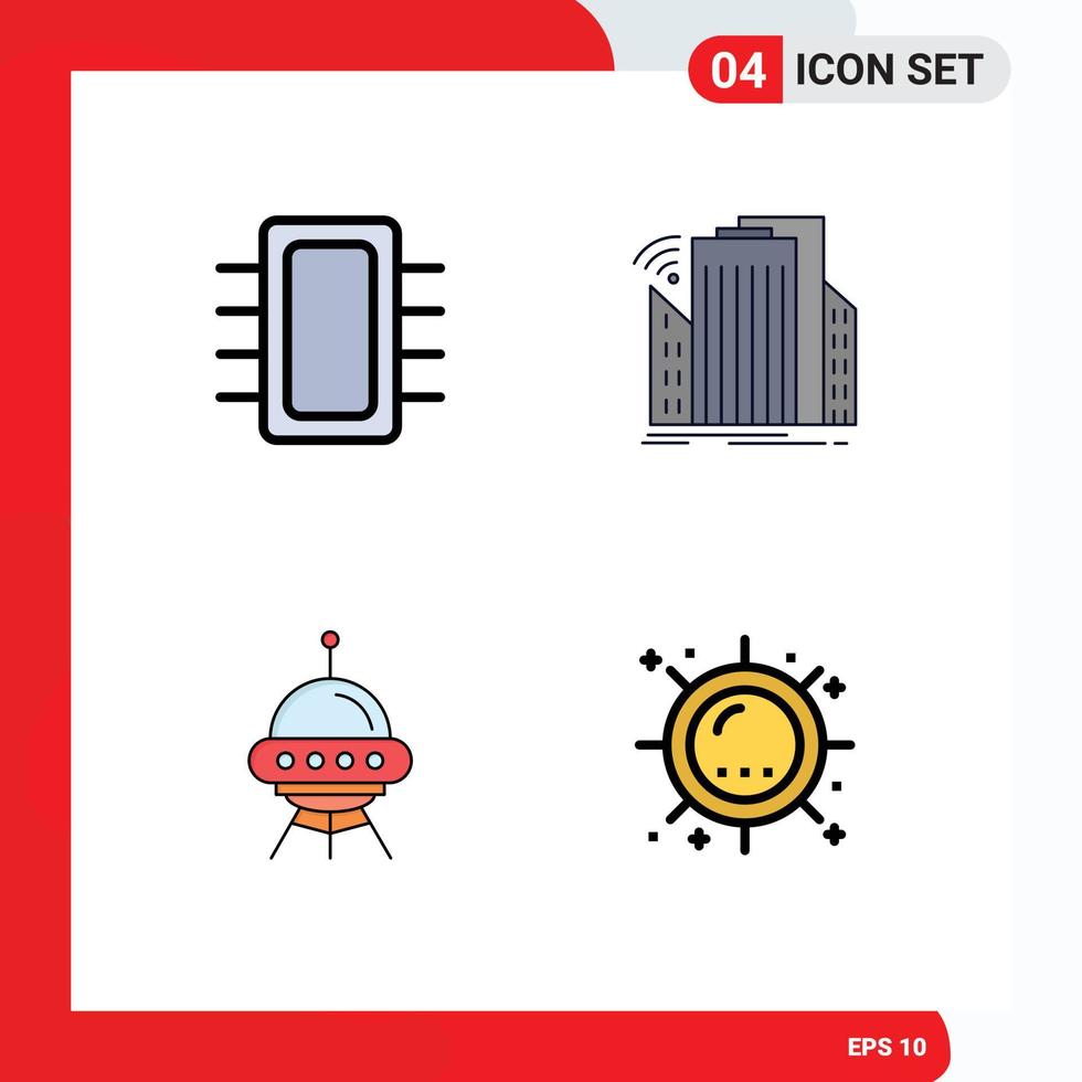4 universelle Filledline-Flachfarbzeichen Symbole von Board Urban Gadget City Space editierbare Vektordesign-Elemente vektor