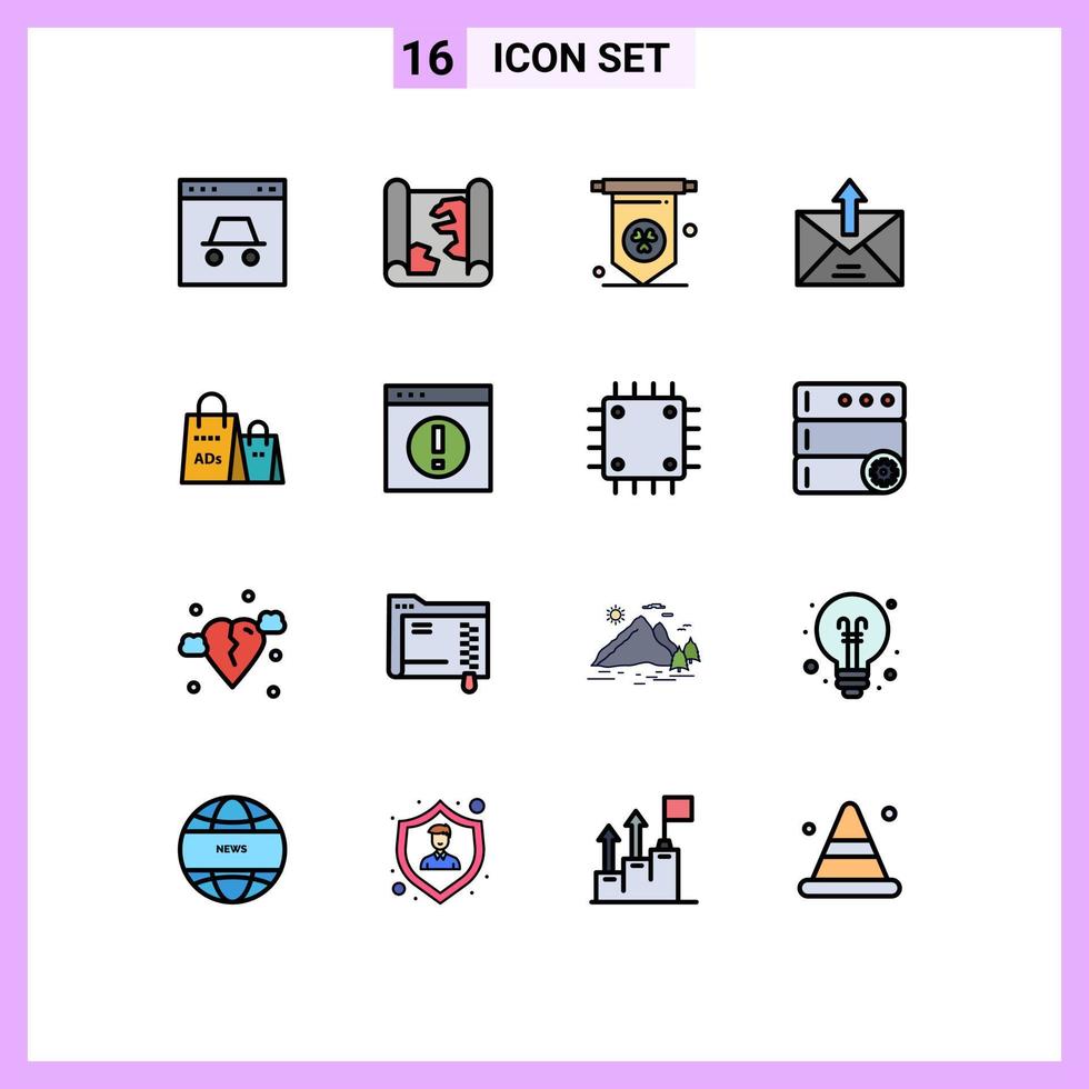 16 platt Färg fylld linje begrepp för webbplatser mobil och appar handväska reklam punkt skickade e-post redigerbar kreativ vektor design element