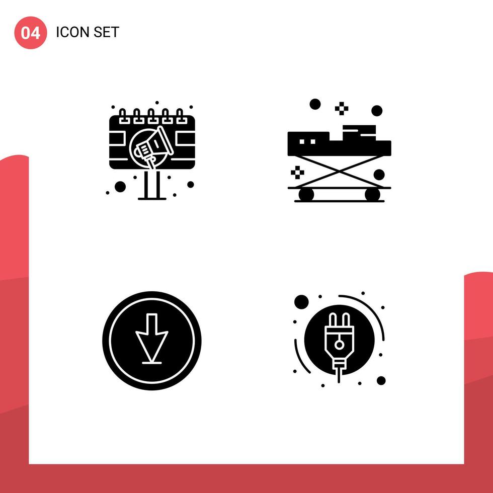 piktogram uppsättning av 4 enkel fast glyfer av ad bår anslagstavla läkare riktning redigerbar vektor design element