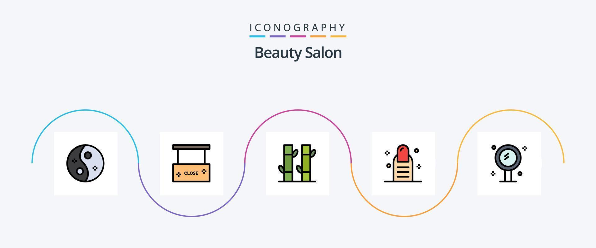 Beauty-Salon-Linie gefüllt Flat 5 Icon Pack inklusive Beauty. Salon. Salon schließen. Pediküre. Yoga vektor