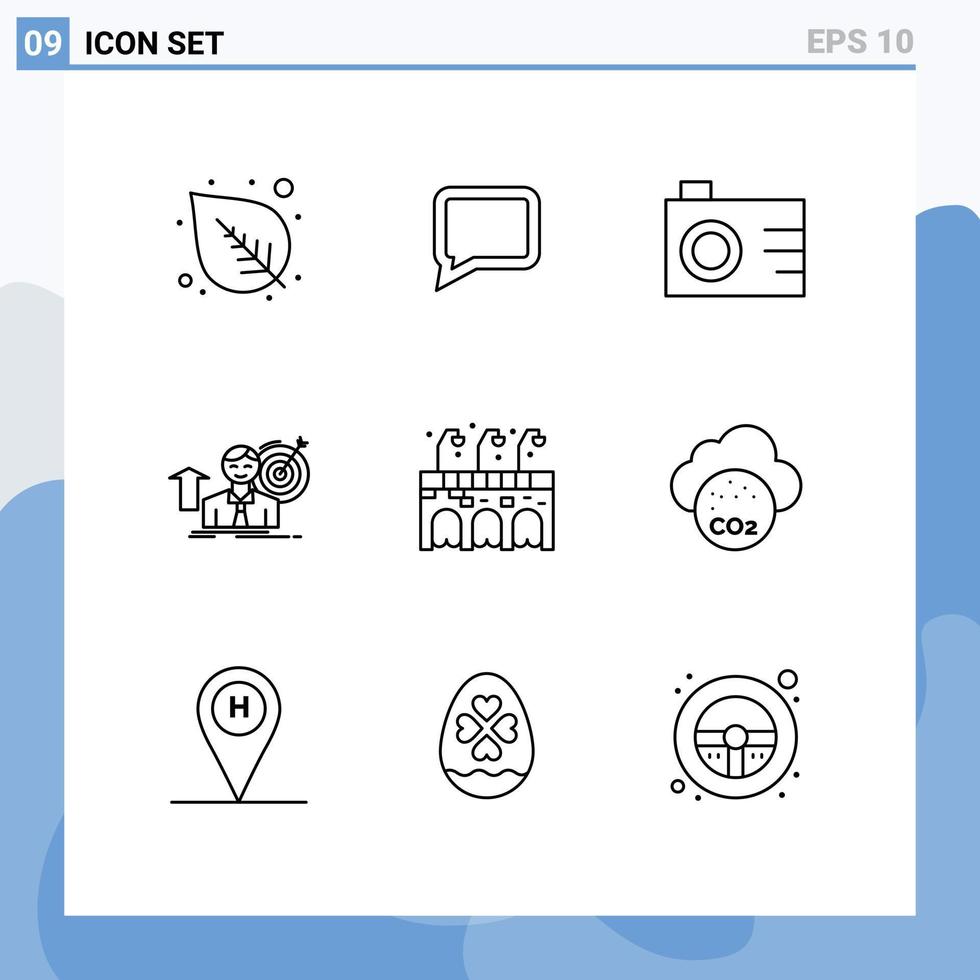 uppsättning av 9 kommersiell konturer packa för luft liv Foto stad uppnå redigerbar vektor design element