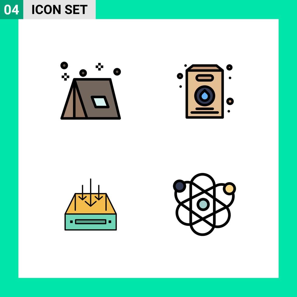 fylld linje platt Färg packa av 4 universell symboler av läger post tält packa behållare redigerbar vektor design element