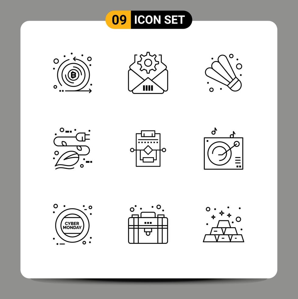 uppsättning av 9 modern ui ikoner symboler tecken för nätverk eco badminton plugg energi redigerbar vektor design element