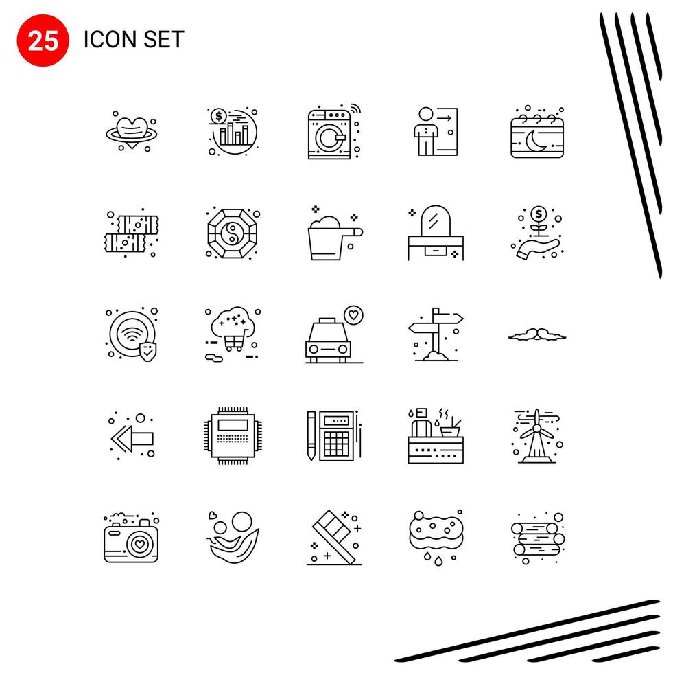 Linienpaket mit 25 universellen Symbolen für persönliche Entlassungsmaschinenjob-Mitarbeiter editierbare Vektordesign-Elemente vektor