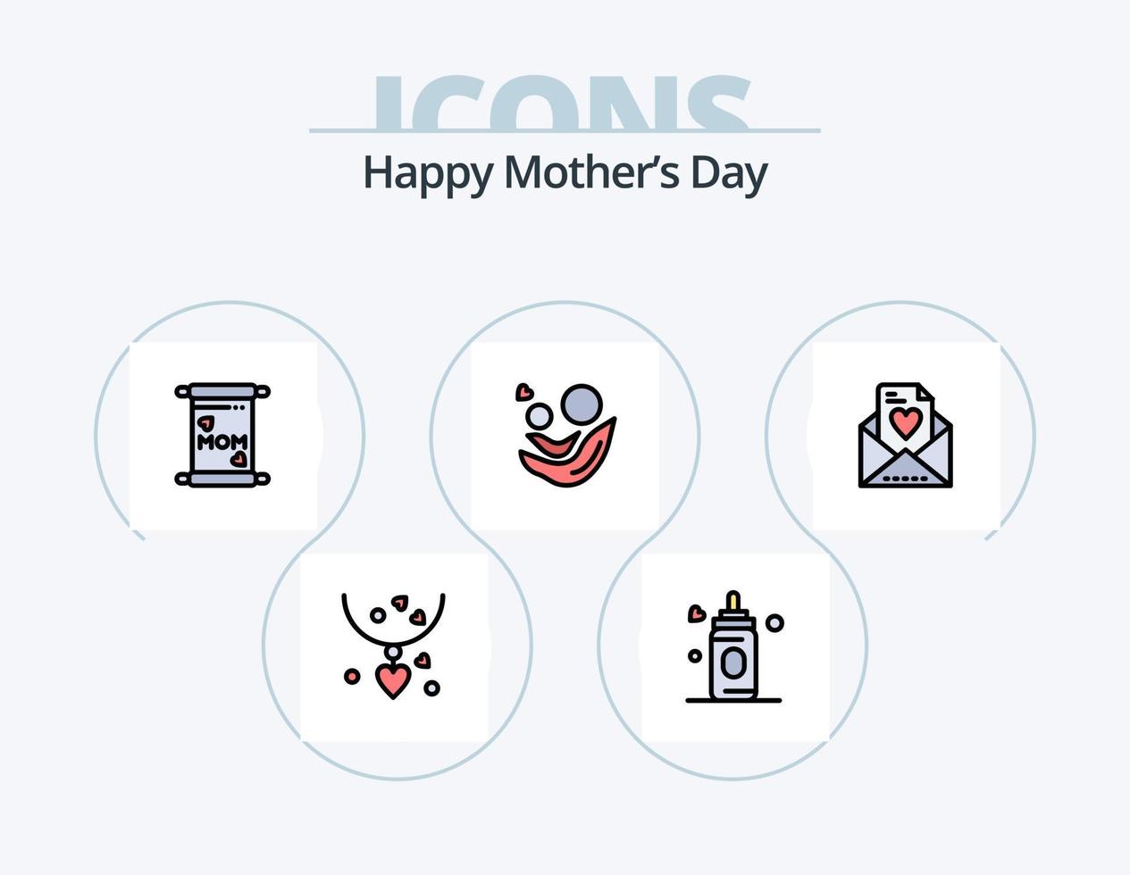 Lycklig mödrar dag linje fylld ikon packa 5 ikon design. . mamma . fest. kort . barn vektor