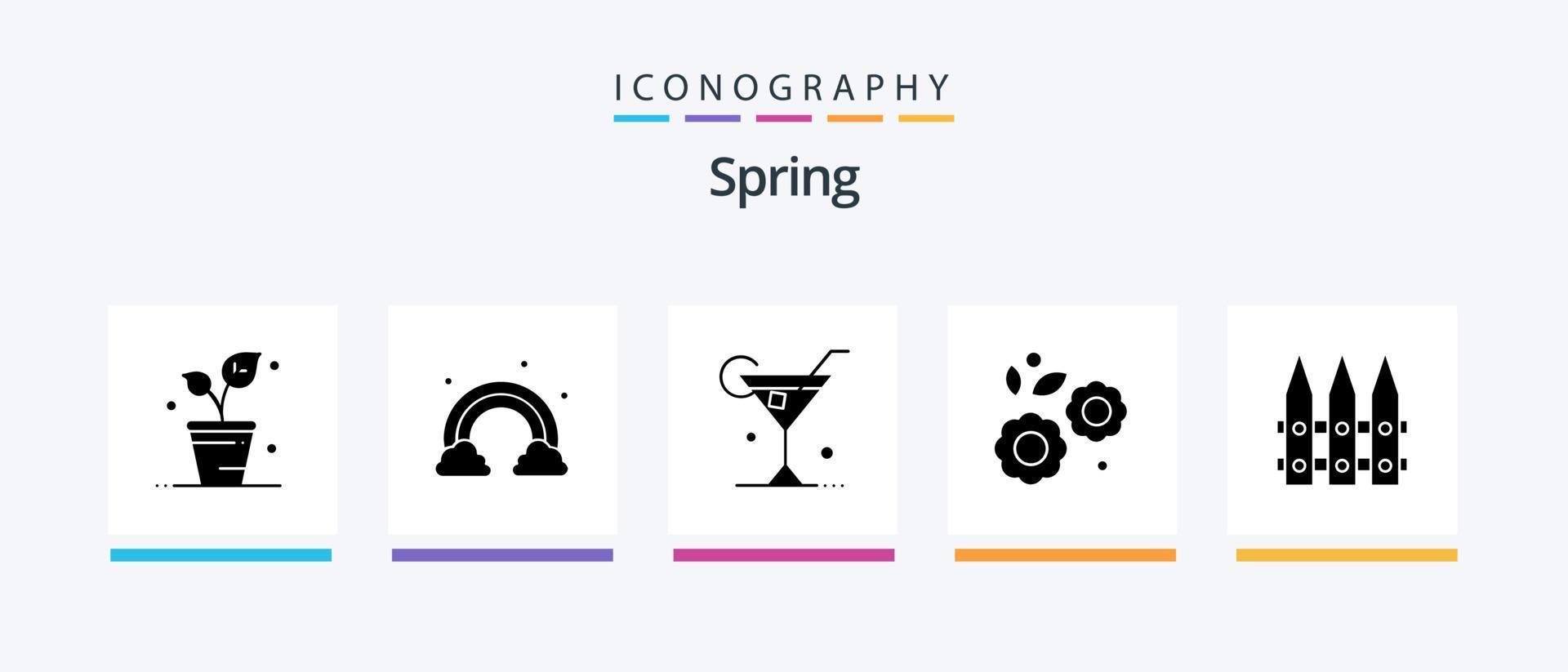 vår glyf 5 ikon packa Inklusive trädgård. vår. glas. natur. blomma. kreativ ikoner design vektor