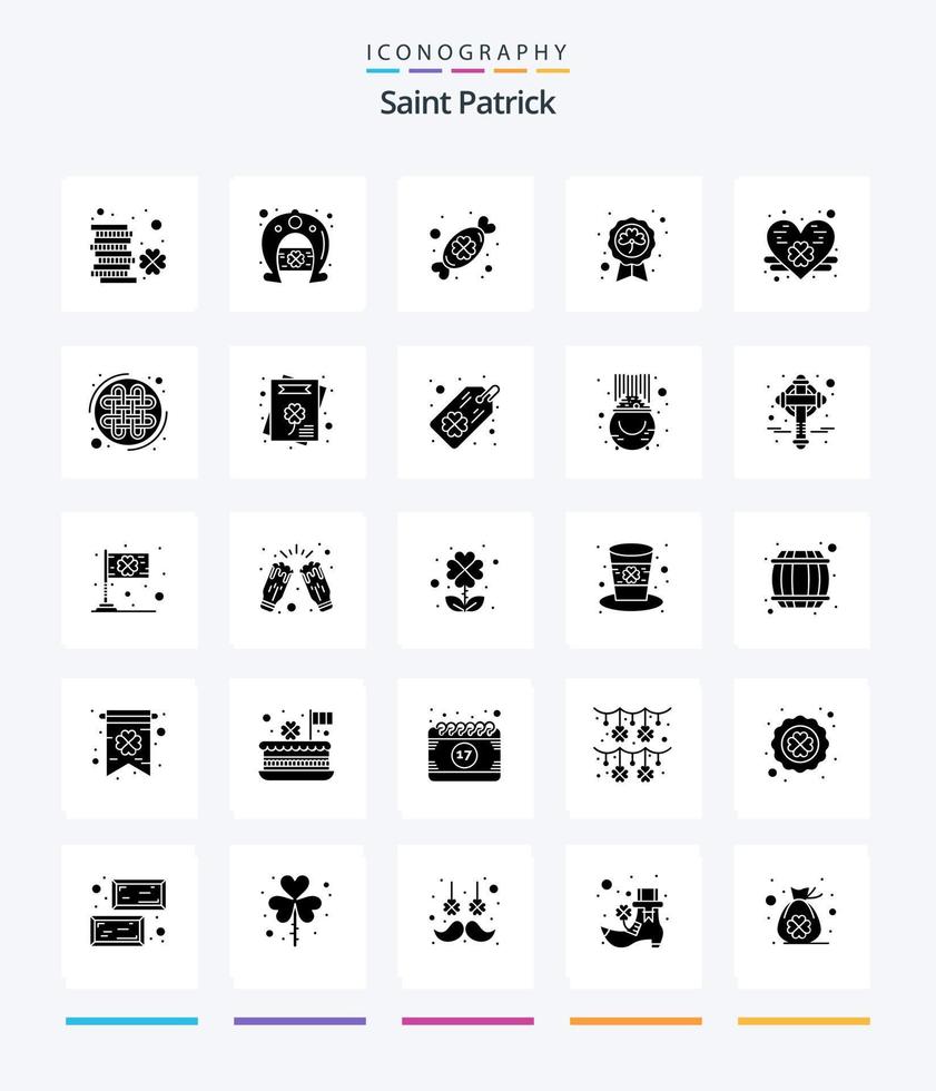 Creative Saint Patrick 25 Glyph Solid Black Icon Pack wie Abzeichen. Patrick. Hufeisen. Blatt. Festival vektor