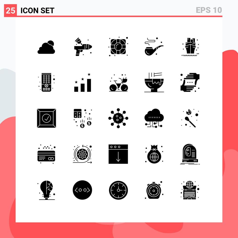 25 universelle Solid-Glyphen-Sets für Web- und mobile Anwendungen Schiffssegelboote helfen Vätern, editierbare Vektordesign-Elemente zu pfeifen vektor