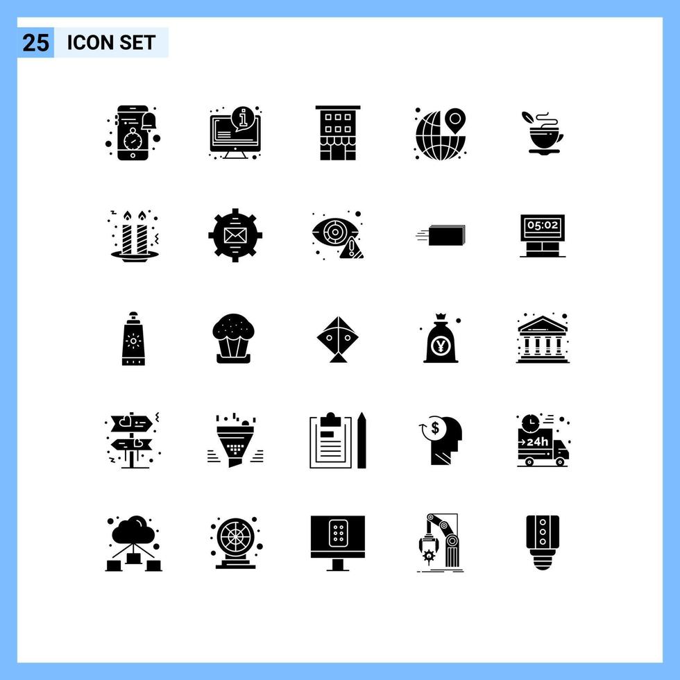 uppsättning av 25 kommersiell fast glyfer packa för de destination information runt om affär främre redigerbar vektor design element