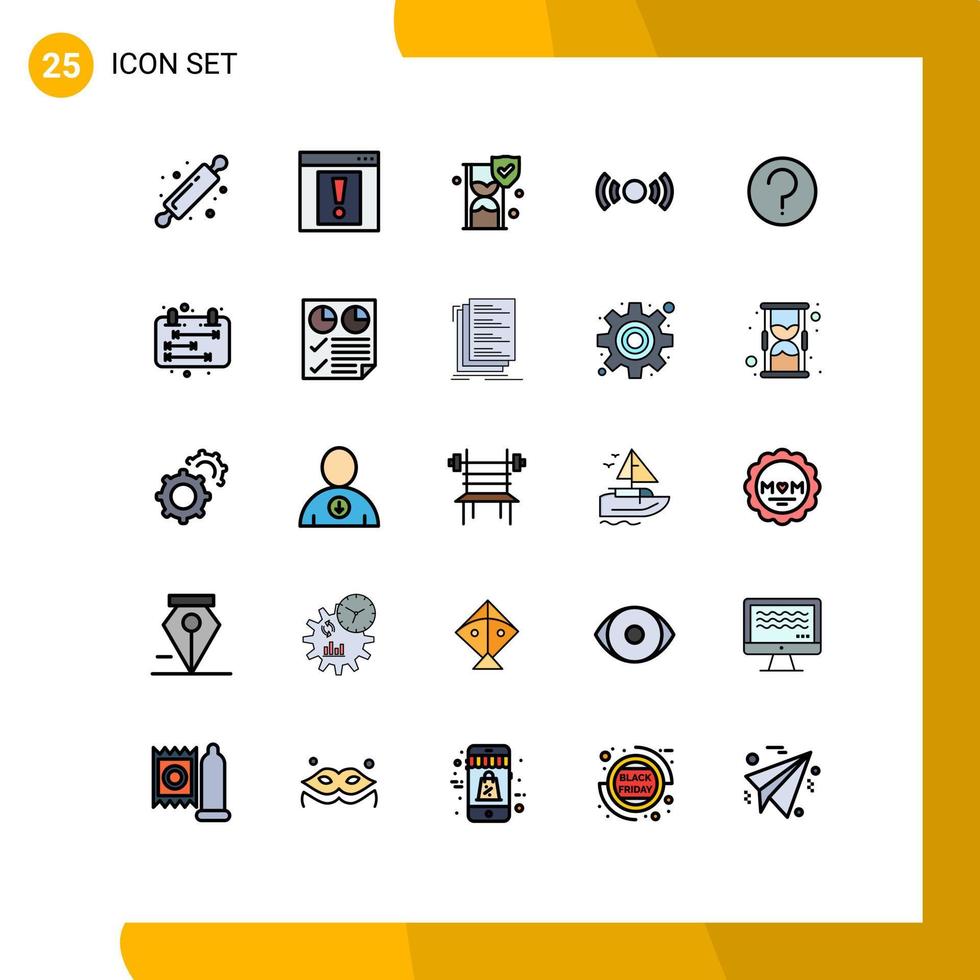satz von 25 vektorgefüllten linienflachfarben auf raster für grundlegende ui-zeitglassignale grundlegende bearbeitbare vektordesignelemente vektor