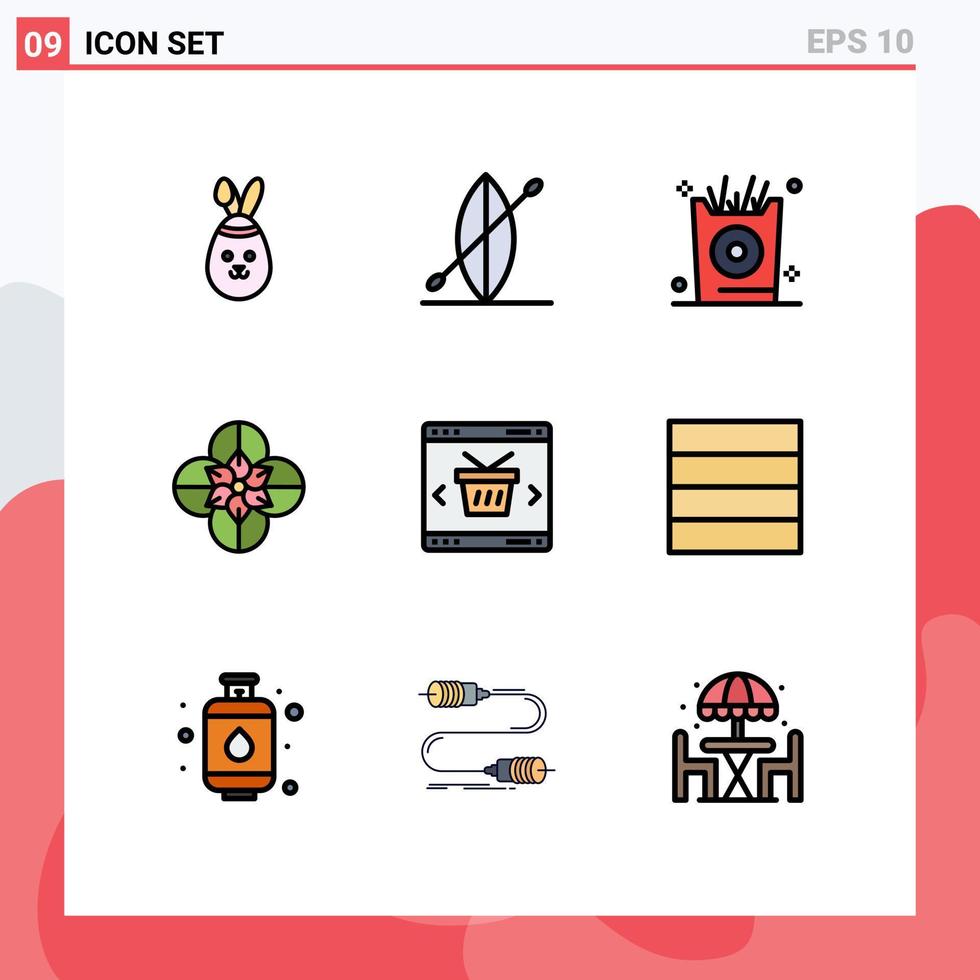 satz von 9 modernen ui symbolen symbole zeichen für einkaufskorb kind app blume editierbare vektordesignelemente vektor