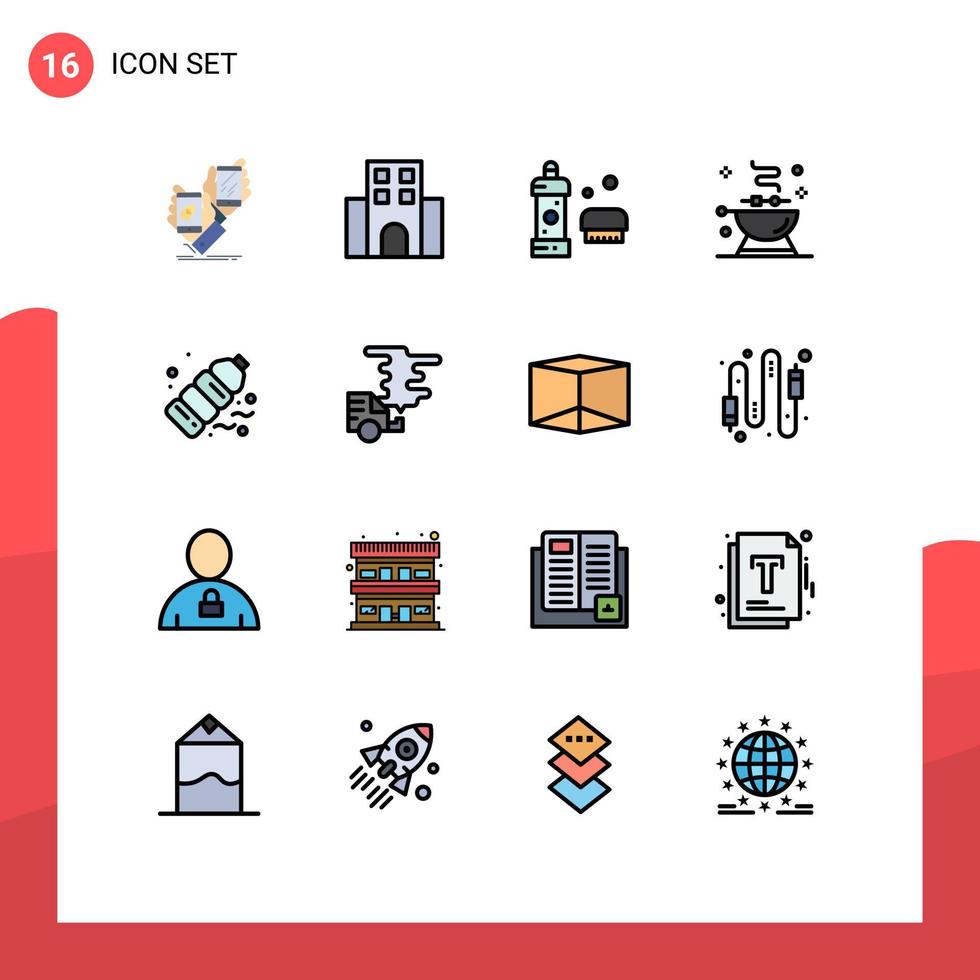 redigerbar vektor linje packa av 16 enkel platt Färg fylld rader av mat utegrill resa dusch rengöring redigerbar kreativ vektor design element
