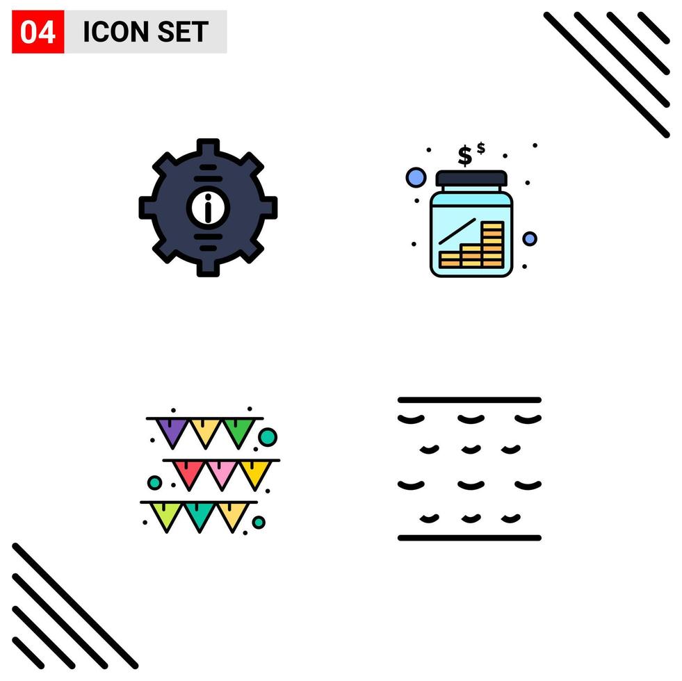 universell ikon symboler grupp av 4 modern fylld linje platt färger av Kontakt besparingar service mynt krans redigerbar vektor design element