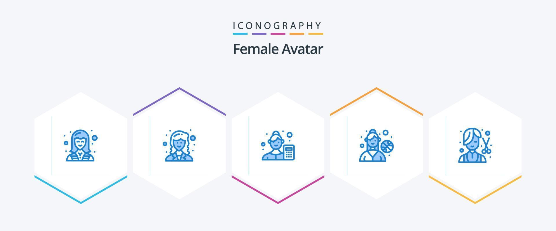 kvinna avatar 25 blå ikon packa Inklusive barberare. kvinna spelare. forskare. basketboll spelare. företag analytiker vektor