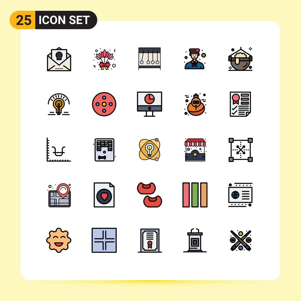 25 universell fylld linje platt Färg tecken symboler av laga mat människor perpecul pojke avatar redigerbar vektor design element