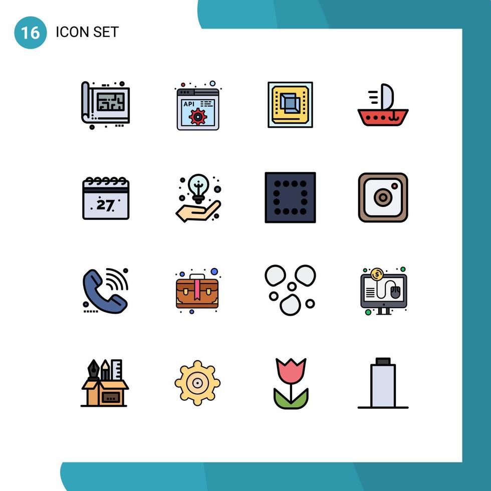 satz von 16 modernen ui-symbolen symbole zeichen für schiff schiffsprogrammierung segel hardware editierbare kreative vektordesignelemente vektor
