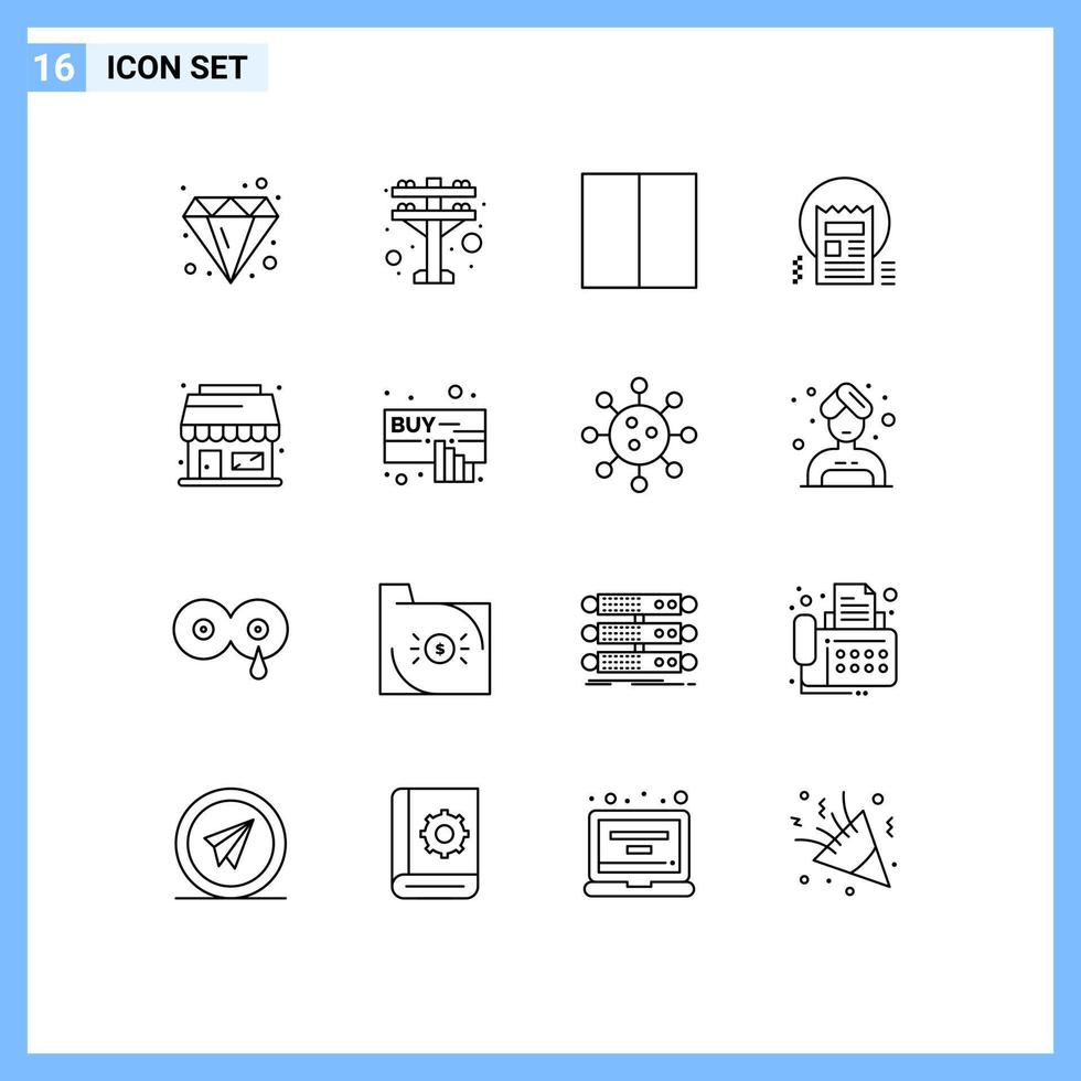 redigerbar vektor linje packa av 16 enkel konturer av köpa Lagra layout affär Nyheter redigerbar vektor design element
