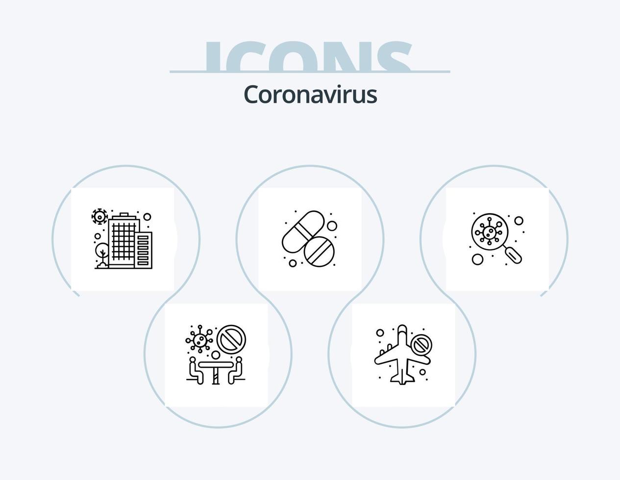 coronavirus linje ikon packa 5 ikon design. överföring. infektion. anatomi. skanna. hitta vektor