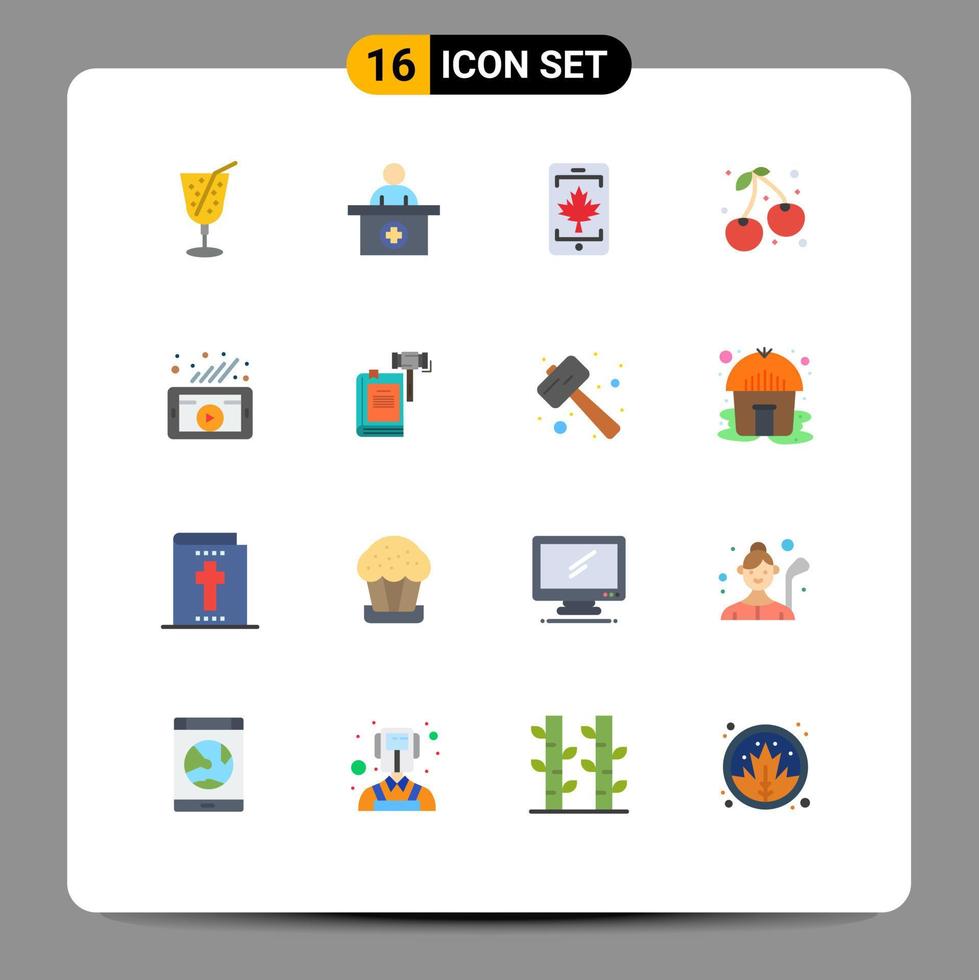 packa av 16 kreativ platt färger av video marknadsföring cell jordbruk körsbär redigerbar packa av kreativ vektor design element