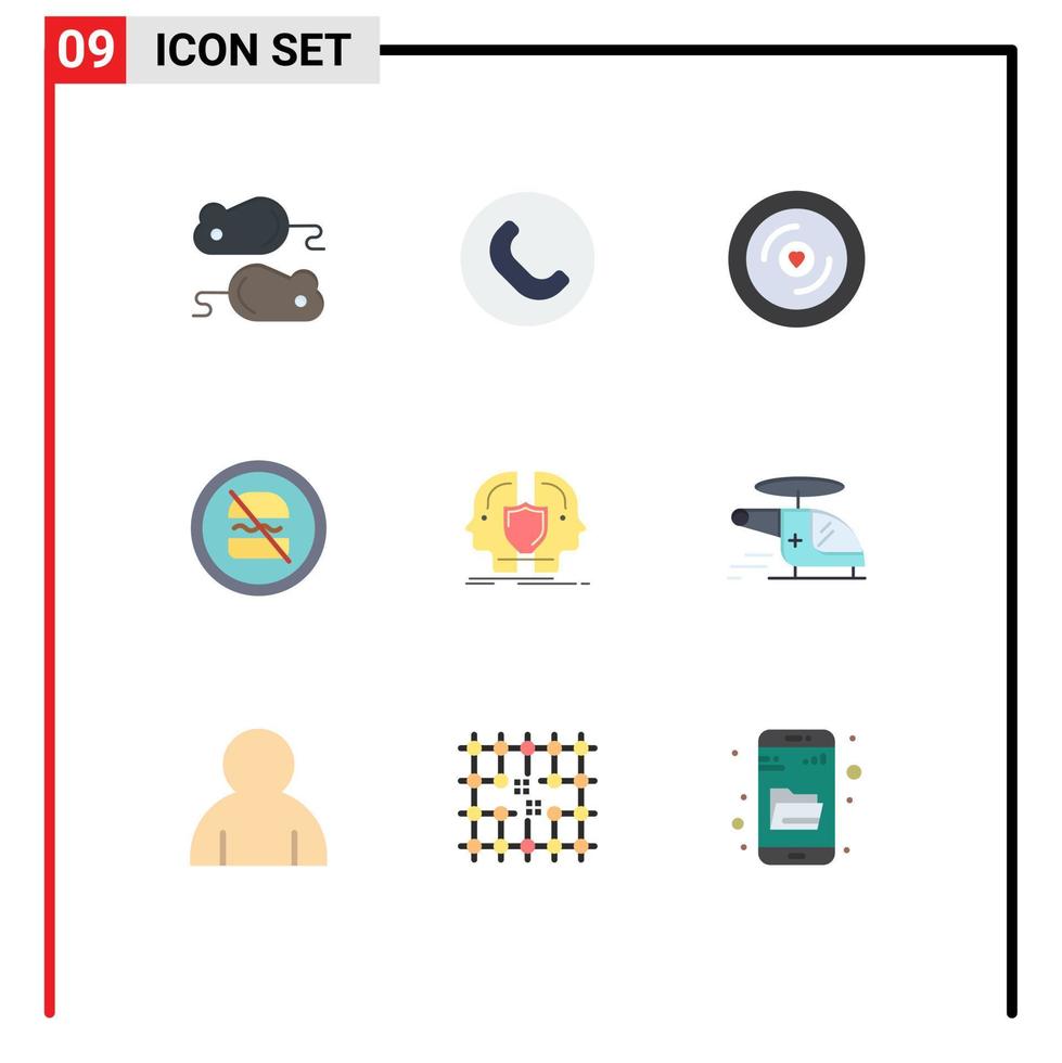 modern uppsättning av 9 platt färger pictograph av ansikte snabb hjärta bantning förbjudna redigerbar vektor design element