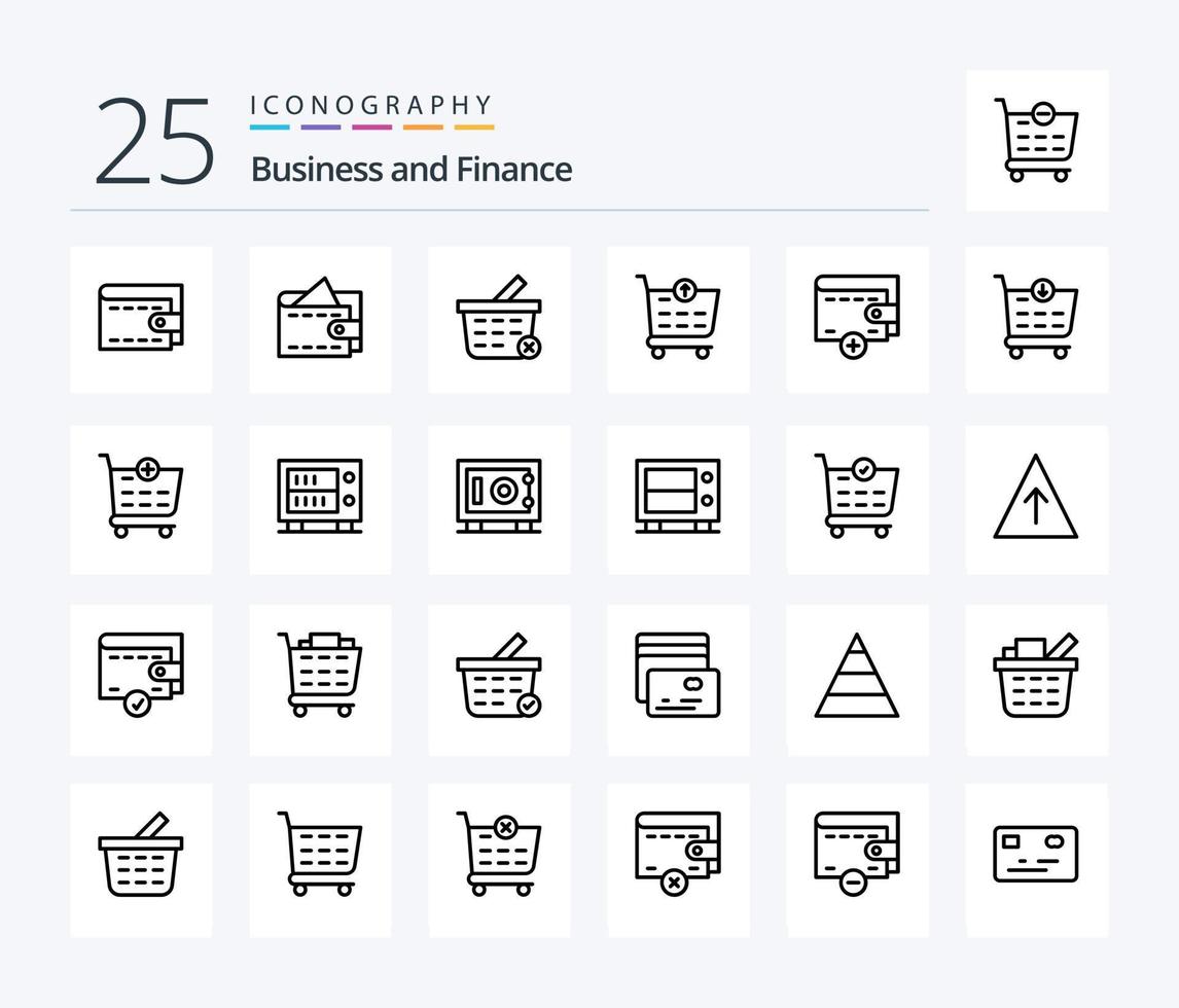 finansiera 25 linje ikon packa Inklusive handla vagn. kolla upp. handla vagn. affär. köpa vektor