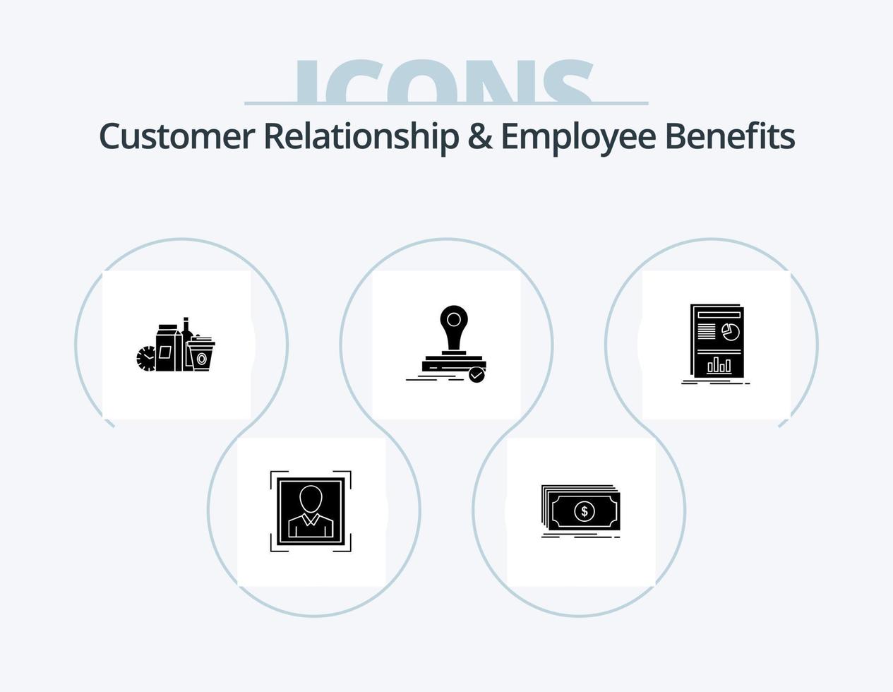 Kundenbeziehung und Leistungen an Arbeitnehmer Glyph Icon Pack 5 Icon Design. Präsentation. Drücken Sie. Lebensmittel. Klon. Kaffee vektor