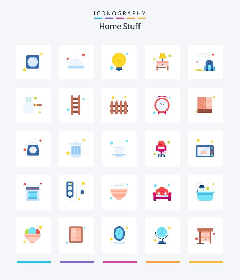 kreativ Hem grejer 25 platt ikon packa sådan som damm. . Glödlampa. tabell lampa. Glödlampa vektor