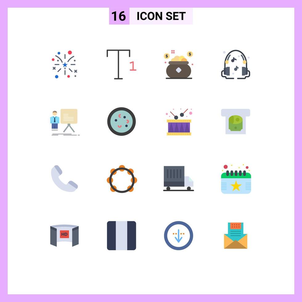 uppsättning av 16 modern ui ikoner symboler tecken för Graf affärsman pengar presentation musik redigerbar packa av kreativ vektor design element