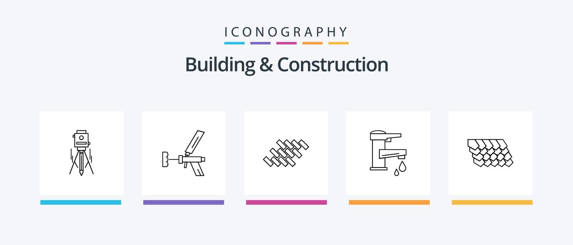 byggnad och konstruktion linje 5 ikon packa Inklusive kranvatten. reparera. borsta. konstruktion. verktyg. kreativ ikoner design vektor