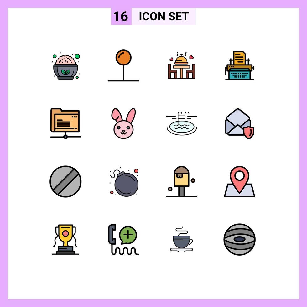modern uppsättning av 16 platt Färg fylld rader och symboler sådan som server data kärlek publicera skriver redigerbar kreativ vektor design element