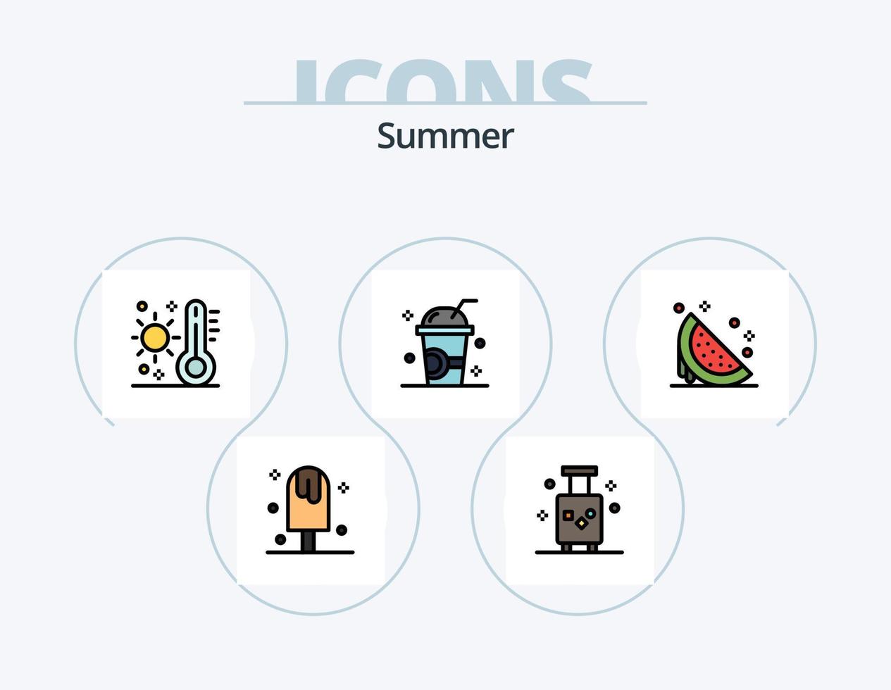 Sommerlinie gefüllt Icon Pack 5 Icon Design. Eis. Getränk. Thermometer. Technologie. Cool vektor