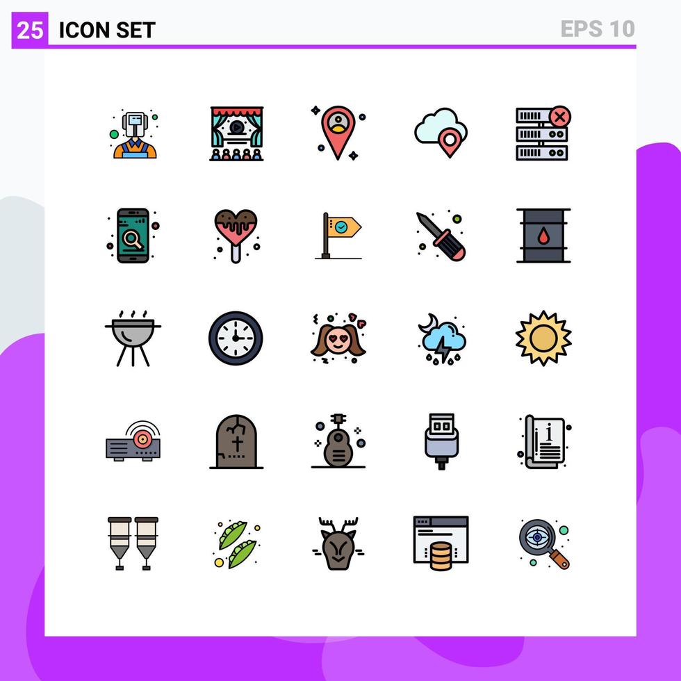 25 universell fylld linje platt Färg tecken symboler av mobil server man radera markör redigerbar vektor design element