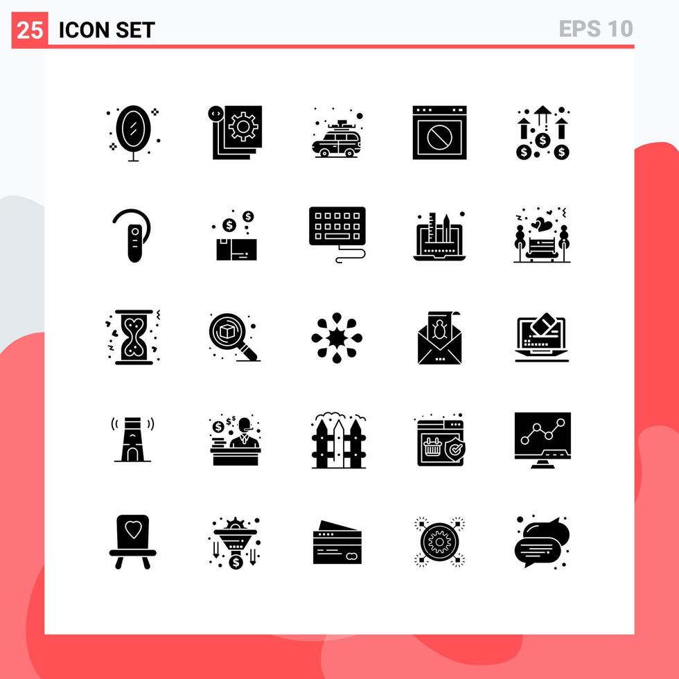 moderner Satz von 25 soliden Glyphen-Piktogrammen von Web-Stopp-Prozess-App-Reisen editierbare Vektordesign-Elemente vektor
