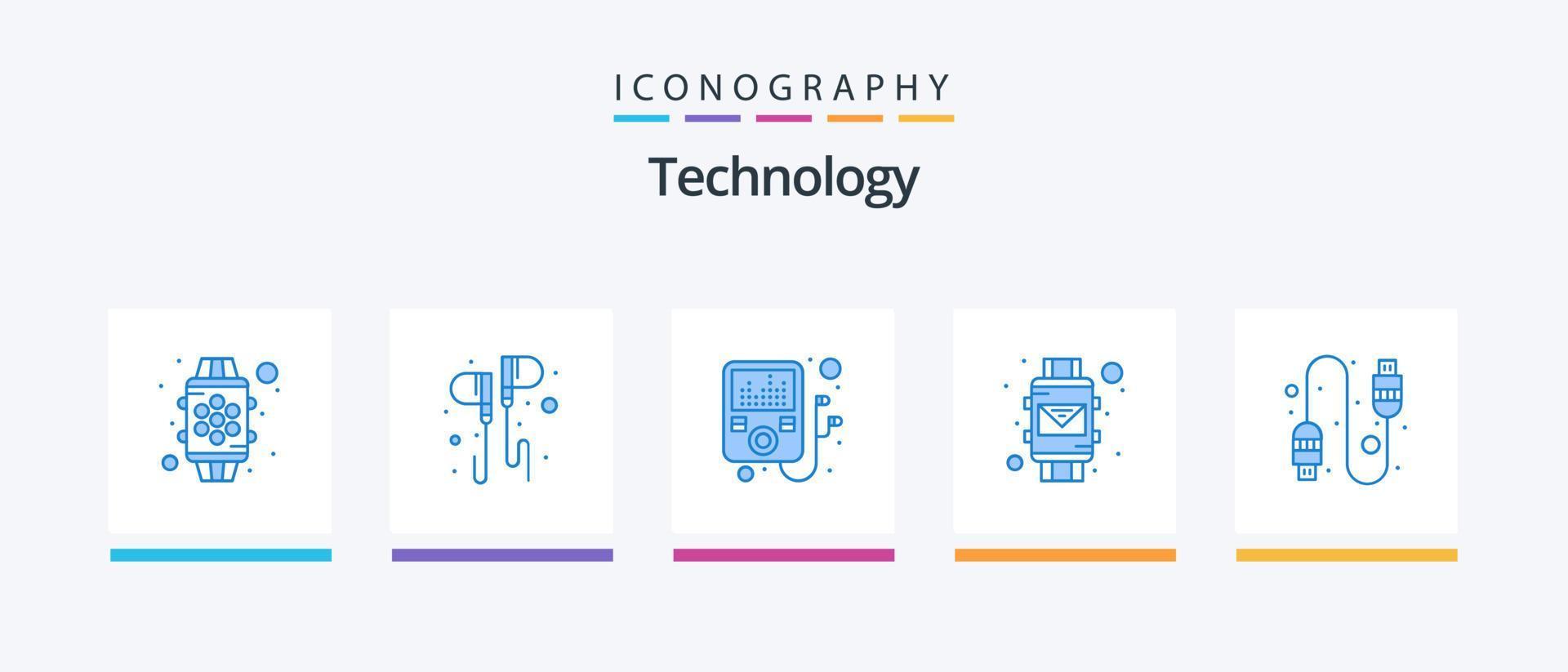 teknologi blå 5 ikon packa Inklusive usb. kabel. smartphone. smart Kolla på. kuvert. kreativ ikoner design vektor