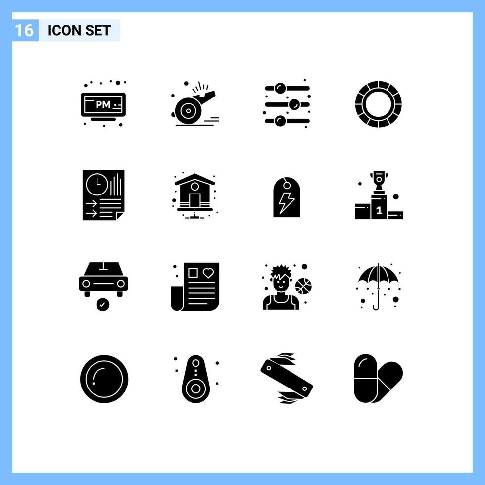 grupp av 16 modern fast glyfer uppsättning för data bearbeta spel kreativ toggle växla redigerbar vektor design element